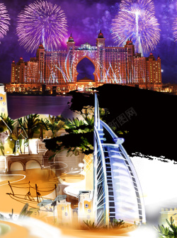迪拜帆船酒店阿联酋一地旅游海报背景高清图片