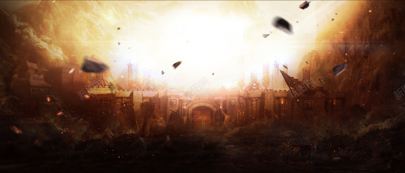 古代战争游戏宣传海报jpg设计背景_新图网 https://ixintu.com 城墙 开心 战争 战火 游戏背景 烟雾