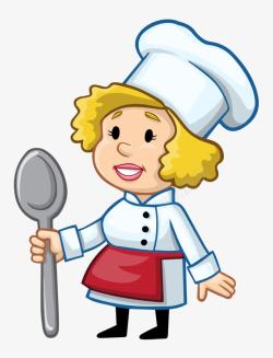 矮小卡通手绘拿勺子矮小女厨师高清图片