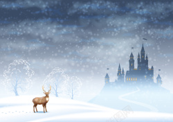 深蓝色麋鹿圣诞节冬季城堡麋鹿云层深蓝色矢量背景图高清图片
