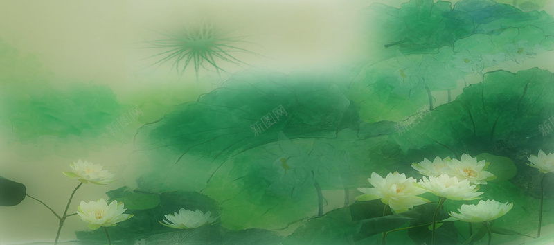 绿色大海荷花背景psd_新图网 https://ixintu.com 大海 摄影 海报banner 绿色 荷花 风景