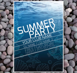 海星鹅卵石矢量图时尚夏季海滩派对宣传单矢量图高清图片