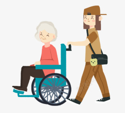 推坐轮椅的老奶奶素材