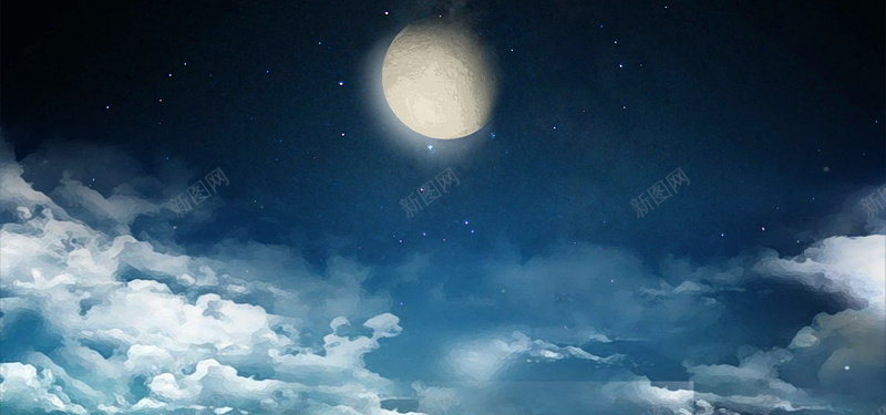 中秋节明月月亮夜色云朵banner背景