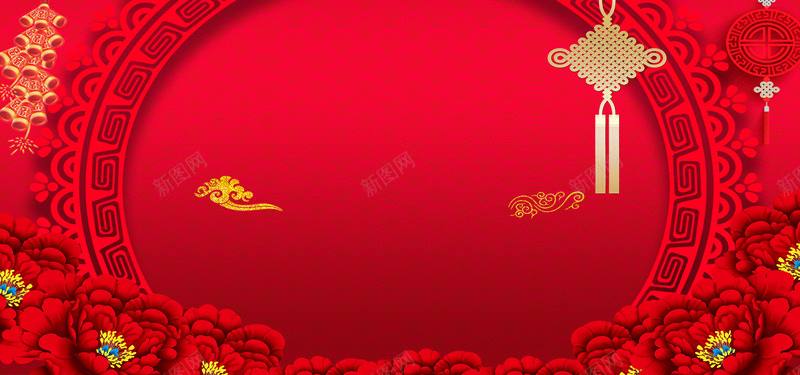 中国结新年喜庆红色电商海报背景背景