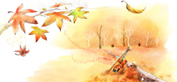树叶堆积水彩风景背景高清图片