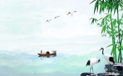 古风船夫古典清新水墨风竹子清明节海报背景模板高清图片