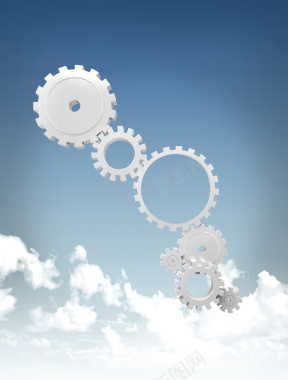 蓝天白云传动轴机械工业齿轮质感印刷背景背景