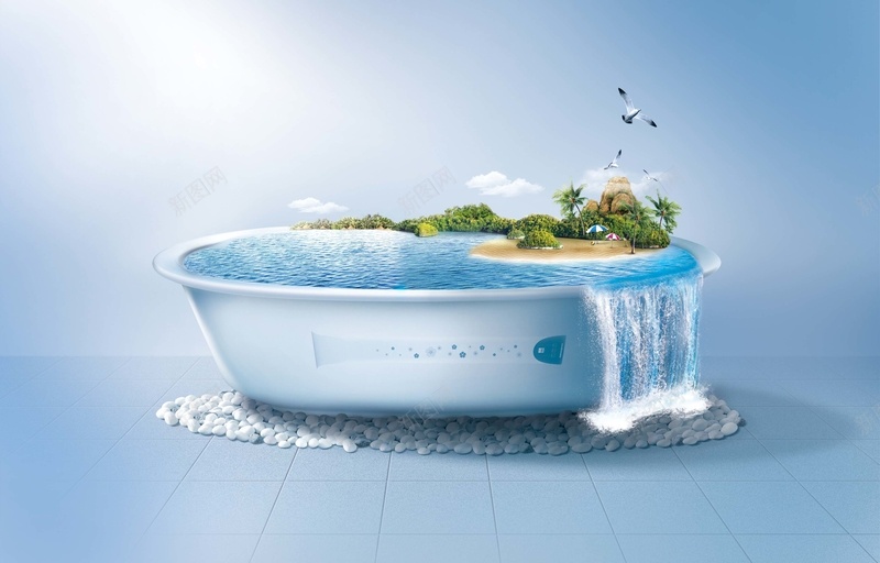 夏天水缸背景psd设计背景_新图网 https://ixintu.com 创意背景 夏天 夏季 水缸 沙滩