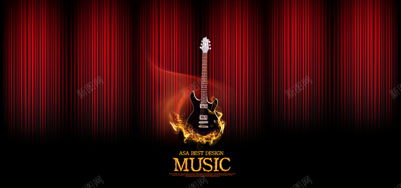 红色电吉他MUSIC音乐psd设计背景_新图网 https://ixintu.com MUSIC音乐 海报banner 激情 狂欢 电吉他 红色