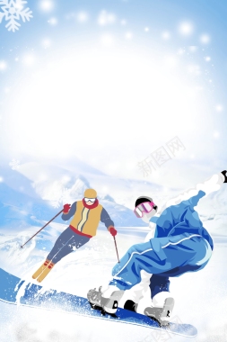 冬天花草清新冬季滑雪运动背景背景
