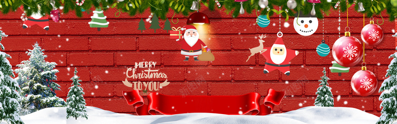 圣诞老人卡通墙壁红色banner背景