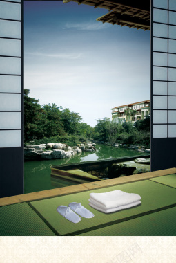 日式酒店房间背景摄影图片