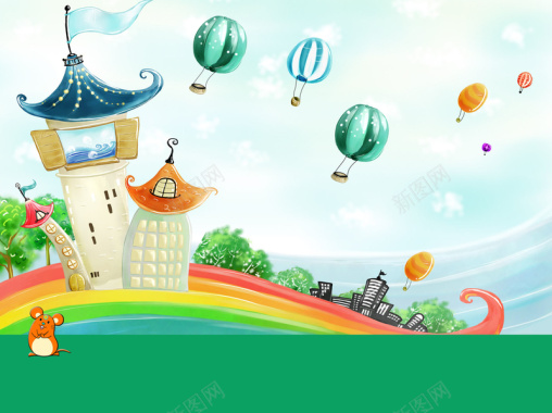 卡通世界气球飘背景背景