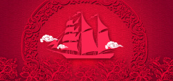 云彩火箭红色剪纸航船背景高清图片