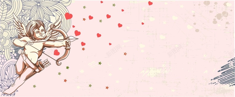 粉色丘比特爱心之箭淘宝情人节背景矢量图背景