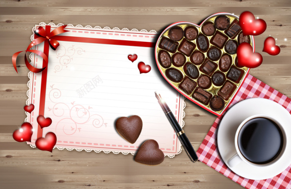 心形盒子巧克力咖啡情人节海报背景背景