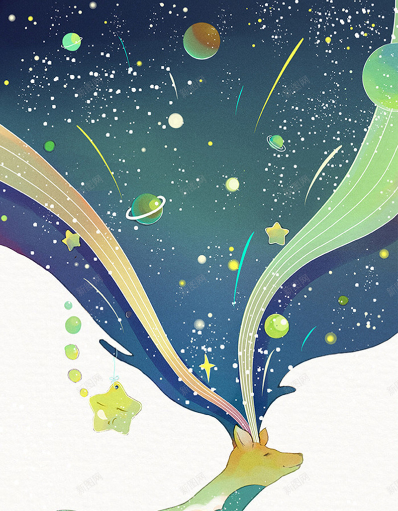 童话H5背景jpg设计背景_新图网 https://ixintu.com H5 H5背景 h5 卡通 手绘 星云 星星 星海 星空 星际 梅花鹿 童话 童趣