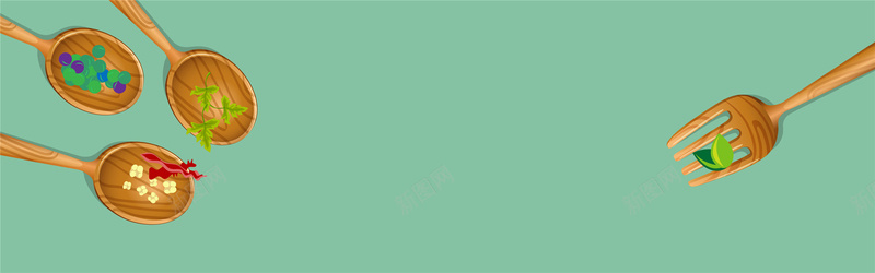餐饮勺子绿色背景图jpg设计背景_新图网 https://ixintu.com 勺子 卡通 叉子 手绘 桌布 海报banner 童趣 绿色 食物