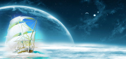 大浪与帆船矢量素材科幻星球与帆船背景高清图片