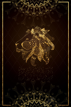 创意星座金色十二星座创意挂画狮子座海报高清图片