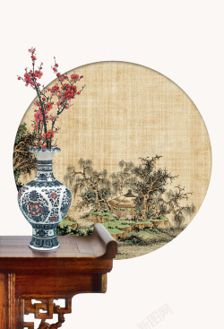 木头花瓶中国风家居花瓶梅花海报背景高清图片