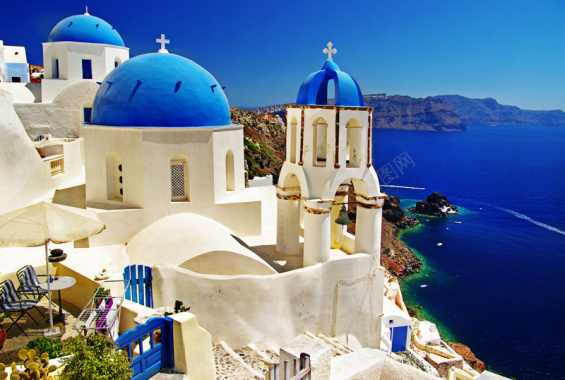 希腊蓝天建筑背景元素摄影图片