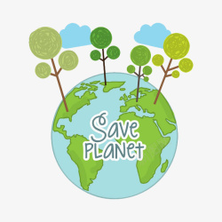 手绘环保地球保护树木插画素材