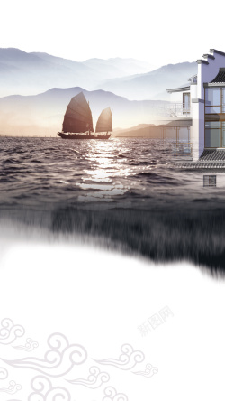 山水一色地产广告山水一色H5背景海报高清图片
