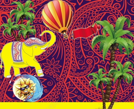 手绘泰国风情旅游海报背景墙背景