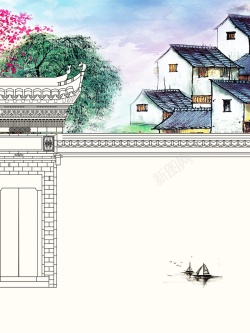 鸟飞上屋顶江南文化地产海报广告背景高清图片