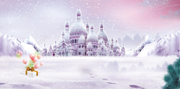 梦幻冰雪古堡城堡大气背景背景