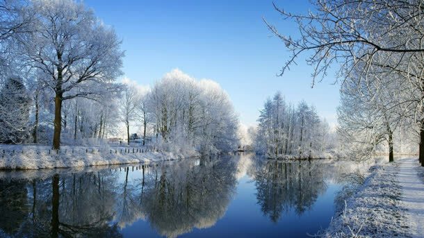 唯美森林河流雪景jpg设计背景_新图网 https://ixintu.com 森林 河流 雪景