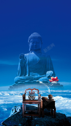 佛珠佛像中国风佛珠宗教饰品PSD分层H5背景高清图片