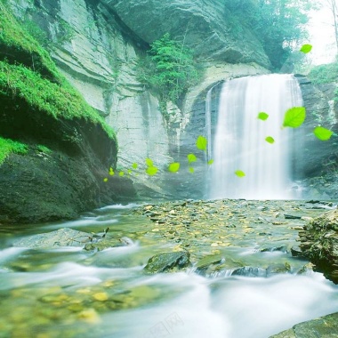 风景远山绿色水车背景摄影图片