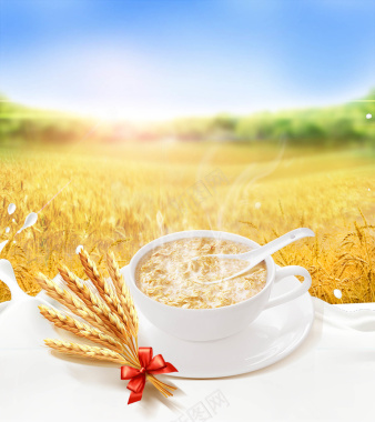 清新麦田燕麦食品包装海报背景模板背景