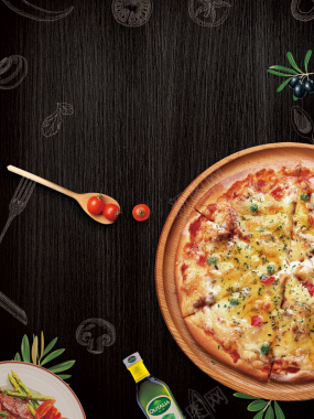 黑色简约创意美食食物食品披萨背景背景