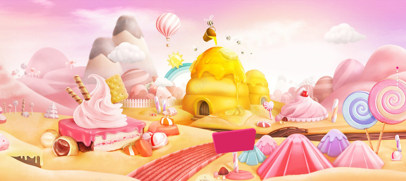 创意甜品海报背景图psd设计背景_新图网 https://ixintu.com 天空 展板 巧克力棒 开心 梦幻 棒棒糖 海报 热气球 甜品 蛋糕 食品