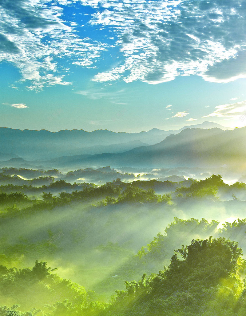 风景唯美H5背景jpg_新图网 https://ixintu.com H5 h5 天空 摄影 白云 绿树 远山 阳光 风景