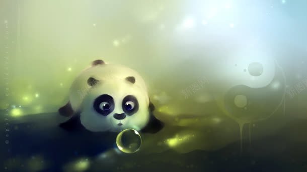 卡通熊猫吹泡泡隐形八卦背景
