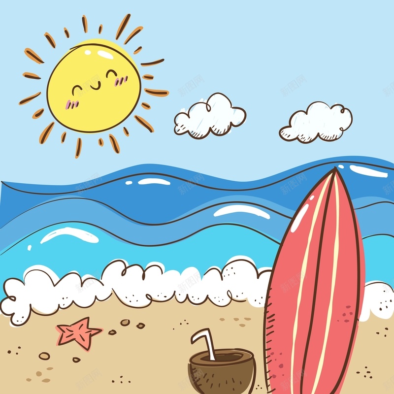 夏季沙滩海洋海报背景矢量图ai设计背景_新图网 https://ixintu.com 卡通 夏季 手绘 沙滩 海报 童趣 矢量图