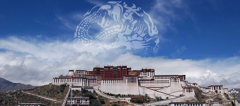 唯美背景psd_新图网 https://ixintu.com 中华人民共和国西藏自治区 中国西藏 建筑 摄影 旅游 民族风情 海报banner 白云 蓝天 西藏 风景