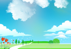 绿树台历卡通春天野外风景相框海报背景模板高清图片