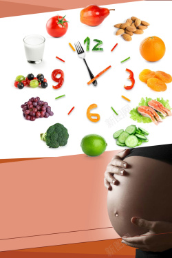 孕妇营养师创意饮食时钟孕妇饮食食谱海报背景高清图片