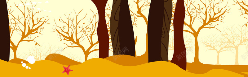 森林banner背景psd设计背景_新图网 https://ixintu.com 几何 卡通 扁平 森林 海报banner 渐变 黄色