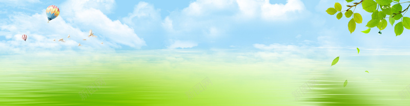 风景背景图psd_新图网 https://ixintu.com 摄影 海报banner 白鸽热气球飘落的树叶蓝天白云水面 风景
