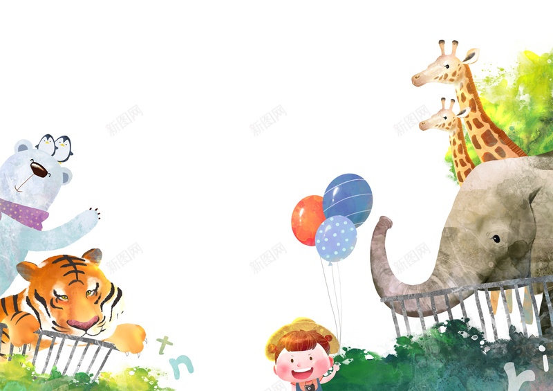 卡通手绘动物园背景psd设计背景_新图网 https://ixintu.com 动物 动物园 卡通 卡通素材 大象 手绘 猴子 老虎 背景素材 长颈鹿