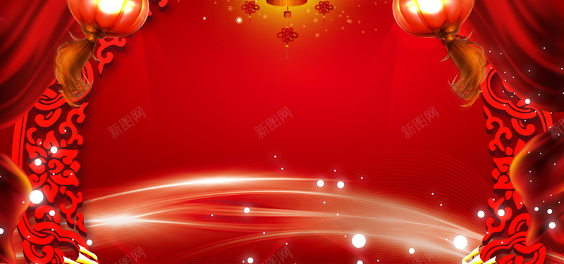 中国风红色背景海报psd设计背景_新图网 https://ixintu.com 中国风 光点 幕布 底纹 海报 灯笼 素材 红绸 红色 背景 花格