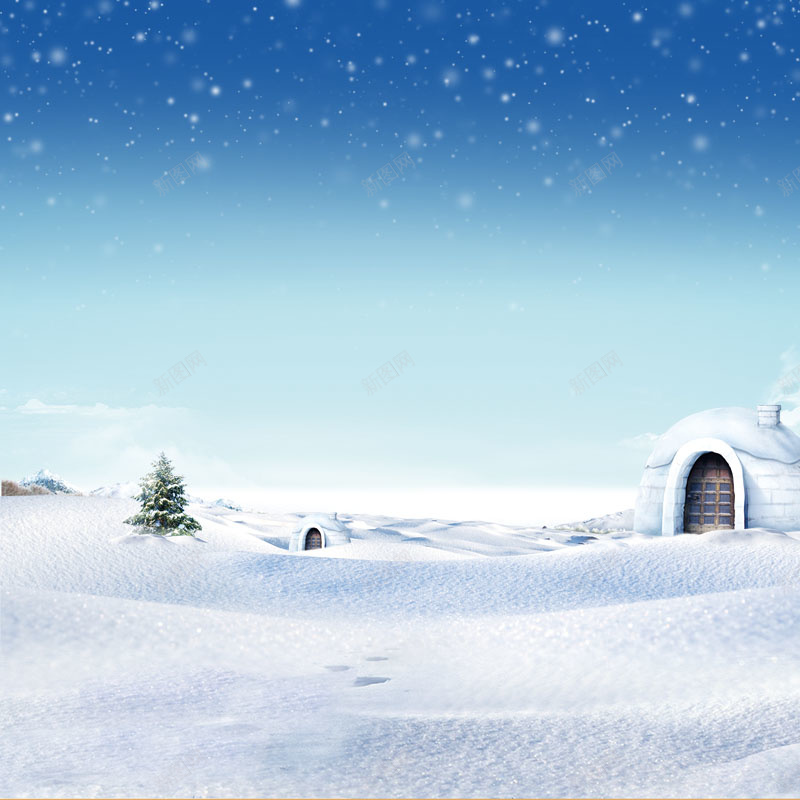 雪景背景psd_新图网 https://ixintu.com 主图 房屋 摄影 树 雪景 风景