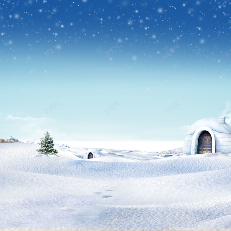 雪景背景psd_新图网 https://ixintu.com 主图 房屋 摄影 树 雪景 风景